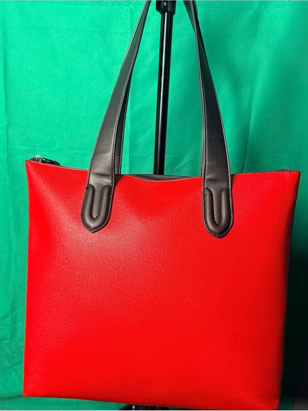 Red Leather Tote Bag with Black Handles - Picture 7 of 13